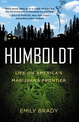 Cover of First Year Forum text, Humboldt by Emily Brady. Shows a sillhouette of two rural houses against a blue sky, with marijuana leaves in the foreground